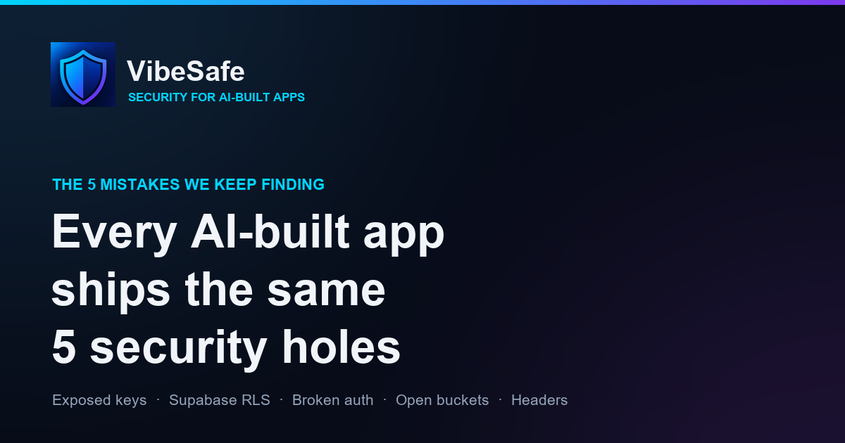 The 5 security mistakes every AI-built app ships: exposed keys, Supabase RLS, broken auth, open buckets, missing headers