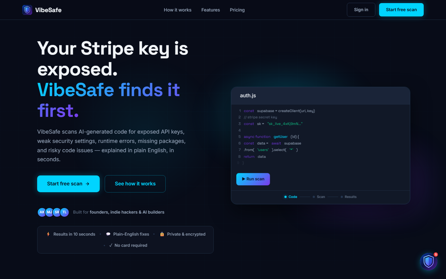 VibeSafe homepage