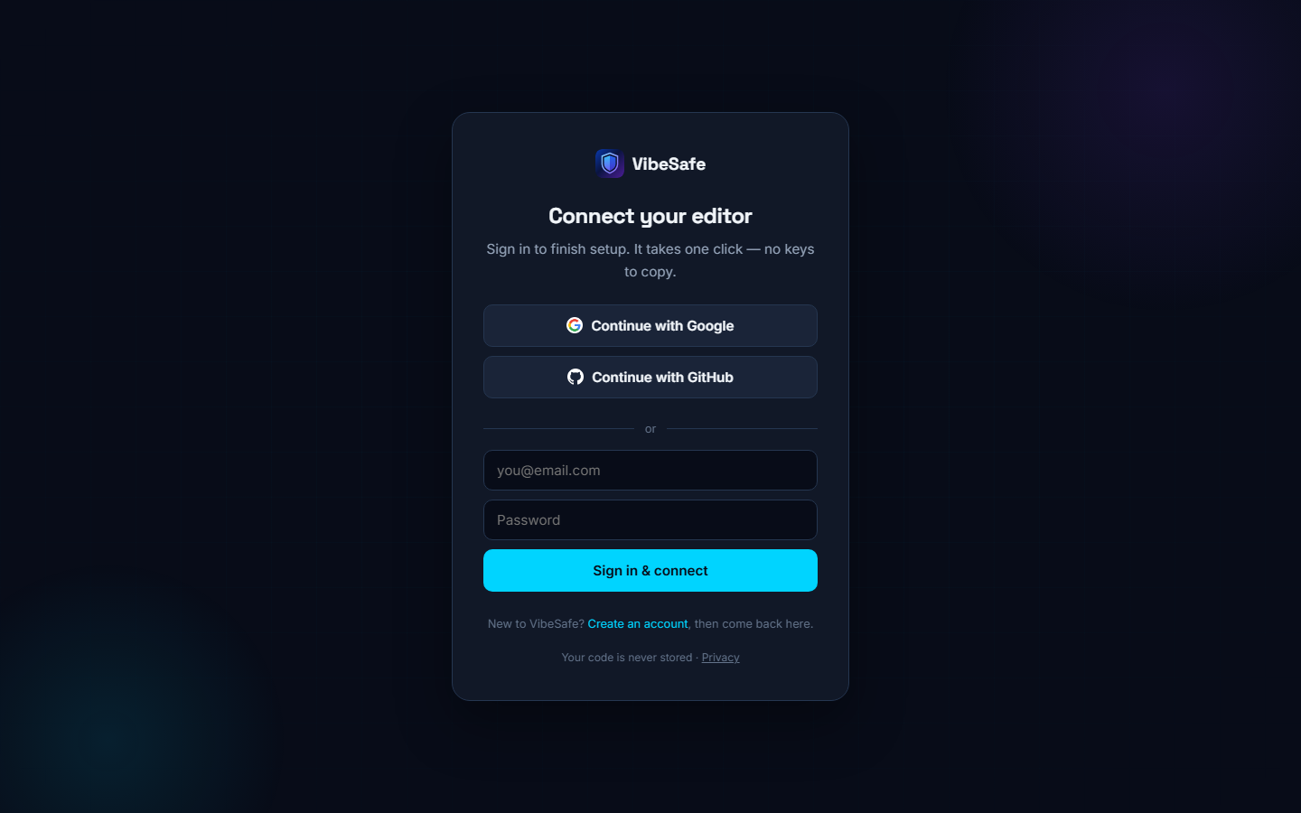 One-click editor connect page