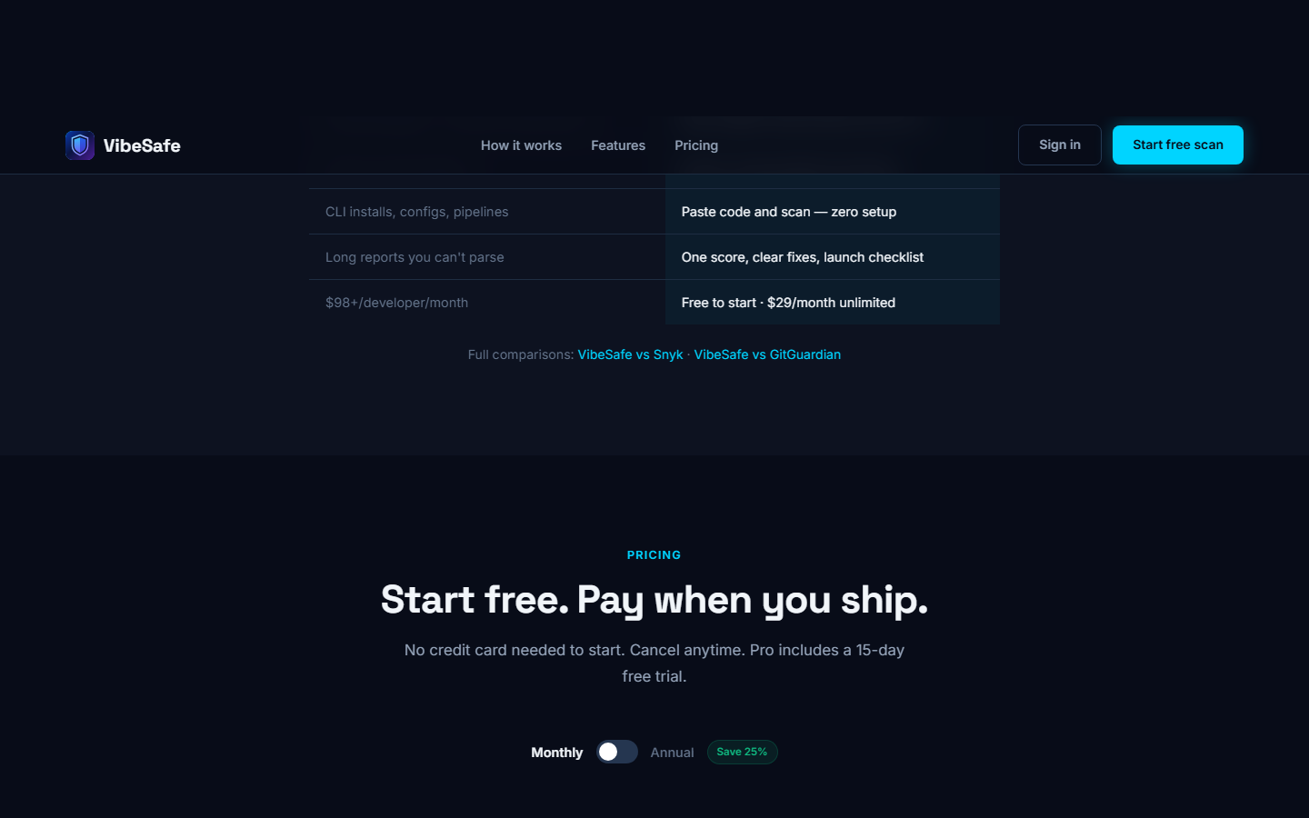 VibeSafe pricing plans